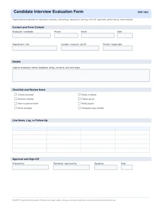 Candidate Interview Evaluation Form fillable PDF first-page preview