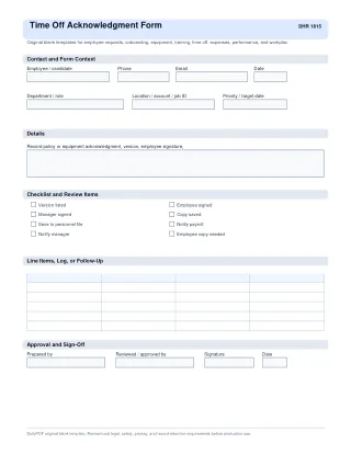 Time Off Acknowledgment Form fillable PDF first-page preview