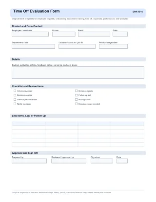 Time Off Evaluation Form fillable PDF first-page preview