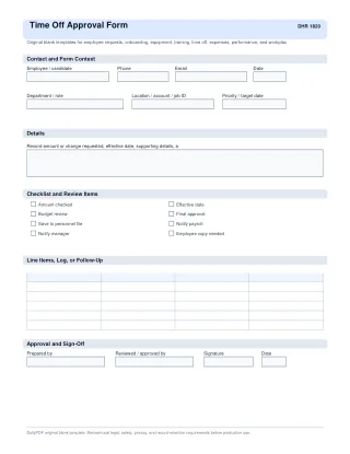 Time Off Approval Form fillable PDF first-page preview
