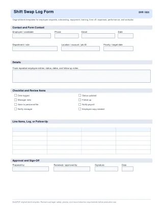 Shift Swap Log Form fillable PDF first-page preview