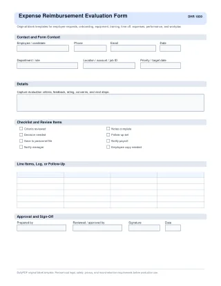 Expense Reimbursement Evaluation Form fillable PDF first-page preview