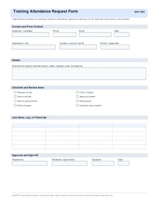 Training Attendance Request Form fillable PDF first-page preview