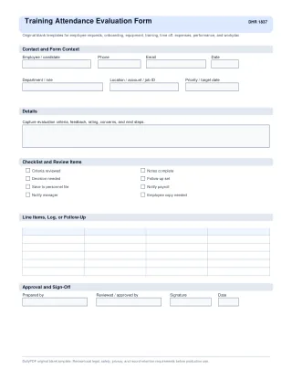 Training Attendance Evaluation Form fillable PDF first-page preview