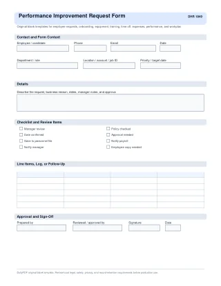 Performance Improvement Request Form fillable PDF first-page preview