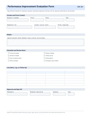 Performance Improvement Evaluation Form fillable PDF first-page preview