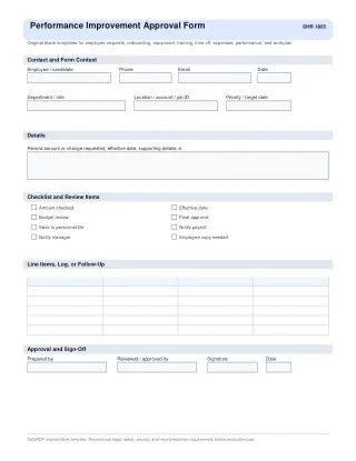 Performance Improvement Approval Form fillable PDF first-page preview