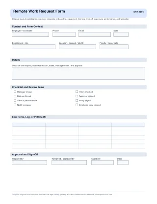 Remote Work Request Form fillable PDF first-page preview
