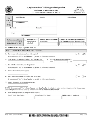 I-910 fillable PDF first-page preview of Application for Civil Surgeon Designation