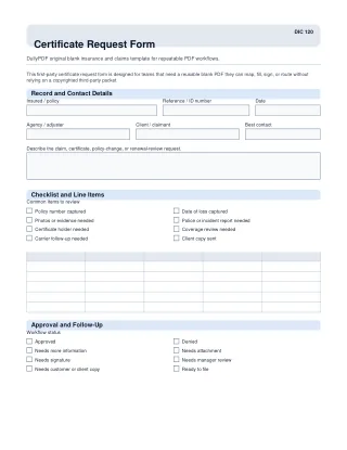Certificate Request Form fillable PDF first-page preview
