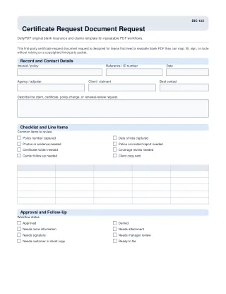Certificate Request Document Request fillable PDF first-page preview