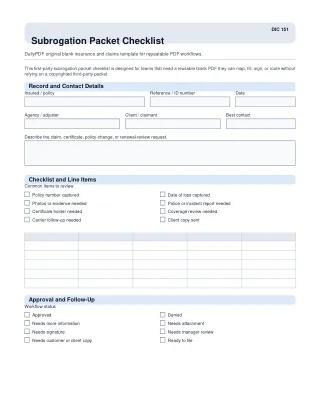 Subrogation Packet Checklist fillable PDF first-page preview