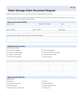 Water Damage Claim Document Request fillable PDF first-page preview