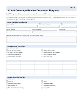 Client Coverage Review Document Request fillable PDF first-page preview