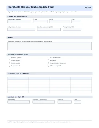 Certificate Request Status Update Form fillable PDF first-page preview