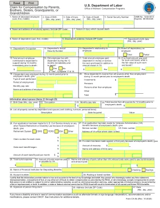 CA-5B fillable PDF first-page preview of Claim for Compensation by Parents, Brothers, Sisters, Grandparents, or Grandchildren