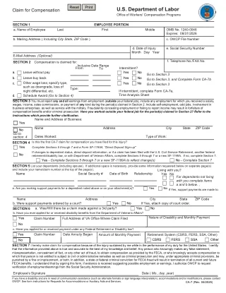 First page preview of DOL Form CA-7 from the DullyPDF public form catalog.