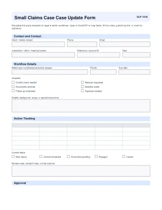 Small Claims Case Update Form fillable PDF first-page preview
