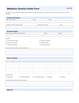 Mediation Session Intake Form fillable PDF first-page preview