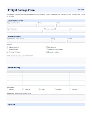 Freight Damage Form fillable PDF first-page preview