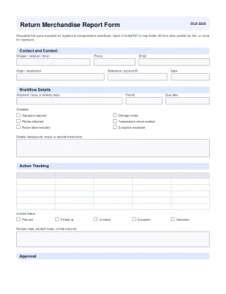 Return Merchandise Report Form fillable PDF first-page preview