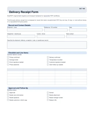 Delivery Receipt Form fillable PDF first-page preview