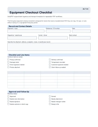 Equipment Checkout Checklist fillable PDF first-page preview