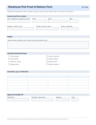 Warehouse Pick Proof of Delivery Form fillable PDF first-page preview