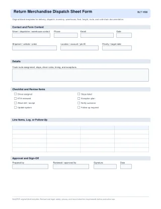 Return Merchandise Dispatch Sheet Form fillable PDF first-page preview