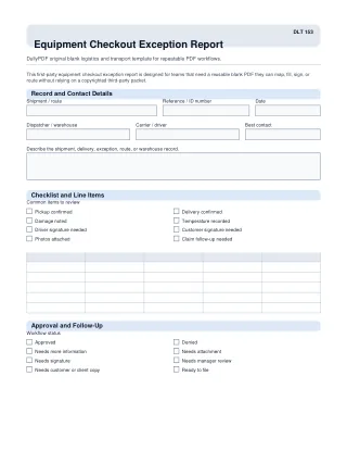 Equipment Checkout Exception Report fillable PDF first-page preview