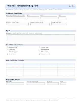 Fleet Fuel Temperature Log Form fillable PDF first-page preview