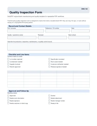 Quality Inspection Form fillable PDF — first page preview
