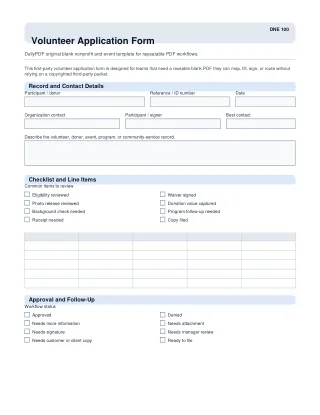 Volunteer Application Form fillable PDF — first page preview