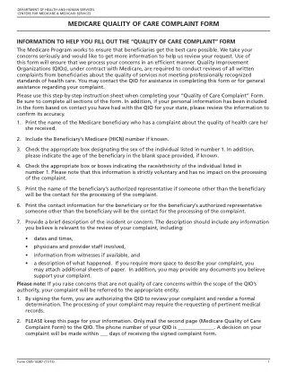 CMS 10287 fillable PDF first-page preview of Medicare Quality of Care Complaint Form