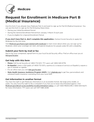 CMS-40B fillable PDF — first page preview of Application for Enrollment in Medicare Part B