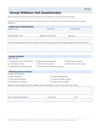 DPT 124 fillable PDF first-page preview of Annual Wellness Visit Questionnaire