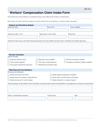 DPT 176 fillable PDF first-page preview of Workers' Compensation Claim Intake Form