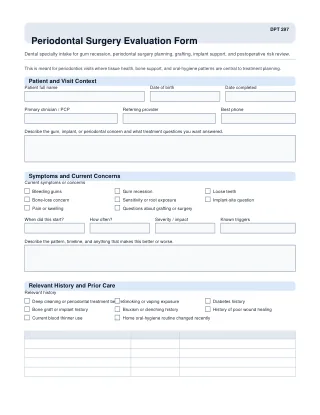DPT 297 fillable PDF first-page preview of Periodontal Surgery Evaluation Form