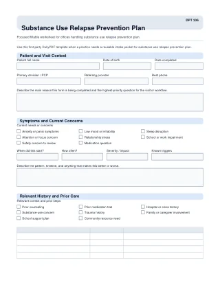 DPT 336 fillable PDF first-page preview of Substance Use Relapse Prevention Plan