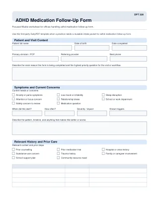 DPT 338 fillable PDF first-page preview of ADHD Medication Follow-Up Form