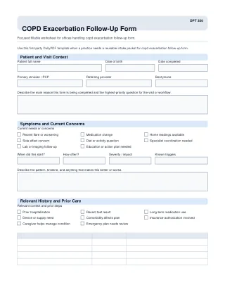 DPT 350 fillable PDF first-page preview of COPD Exacerbation Follow-Up Form
