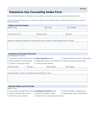 DPT 406 fillable PDF first-page preview of Substance Use Counseling Intake Form