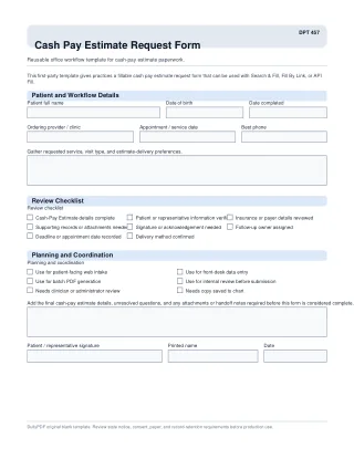 DPT 457 fillable PDF first-page preview of Cash Pay Estimate Request Form