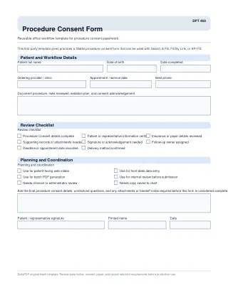 DPT 469 fillable PDF first-page preview of Procedure Consent Form