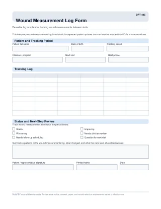 DPT 485 fillable PDF first-page preview of Wound Measurement Log Form