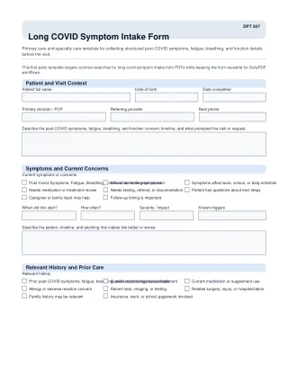 DPT 507 fillable PDF first-page preview of Long COVID Symptom Intake Form