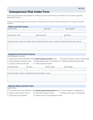 DPT 510 fillable PDF first-page preview of Osteoporosis Risk Intake Form