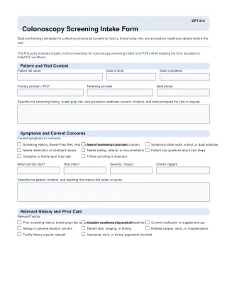 DPT 514 fillable PDF first-page preview of Colonoscopy Screening Intake Form