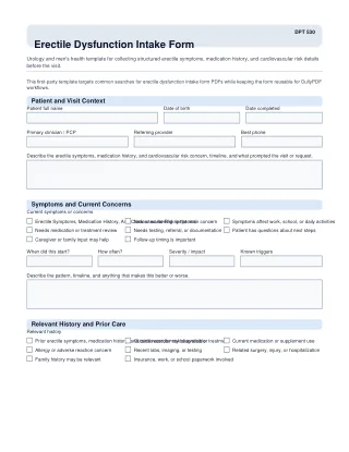 DPT 530 fillable PDF first-page preview of Erectile Dysfunction Intake Form