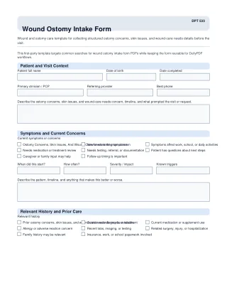 DPT 533 fillable PDF first-page preview of Wound Ostomy Intake Form